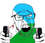 country countrywar crying djibouti flag flag:djibouti glasses gun hair hand holding_object open_mouth pistol soyjak star_(symbol) stubble teeth variant:feraljak // 1117x1066 // 394.5KB