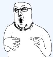 arm glasses hand nipple open_mouth punisher_face soyjak stubble variant:norwegian // 723x770 // 41.2KB