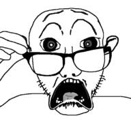 distorted ear glasses hand merge open_mouth scared soyjak stubble subvariant:doctos subvariant:doctos_front subvariant:soyak_front tongue variant:sobot variant:soyak // 1080x1080 // 332.2KB