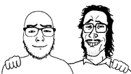 2soyjaks beard glasses hugging mullet no_more_brother_wars norway series:trios_&_duos smile stubble variant:mulletjak variant:uncjak // 1200x676 // 59.6KB
