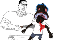 black_skin blood bloodshot_eyes blue_hair buff chud distorted holding_object kill machete muscles subvariant:perceptive_chud template template:butcher tranny transparent_background variant:bernd variant:chudjak // 3000x2100 // 833.5KB