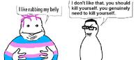angry belly edit fallenchungus fat flag:transgender_pride_flag glasses hair hand tranny troon variant:bernd variant:chudjak // 823x369 // 90.9KB