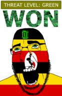 ahegao animal bird crane emerald featured flag:uganda gem glasses green green_eyes grey_crowned_crane hair looking_up open_mouth schlog_color_event soyjak soyjak_blog stubble teeth text threat_level_green uganda variant:cobson won // 721x1115 // 156.8KB