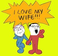 ^_^ artist:conservativewaluigi beard blush chud glasses i_love_my_wife open_mouth purple_hair smile speech_bubble text tranny troon variant:bernd variant:chudjak // 564x542 // 264.9KB