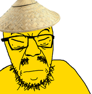 china closed_mouth glasses mustache neutral nose slit_eyes straw_hat stubble variant:soydult white_background // 477x491 // 102.5KB