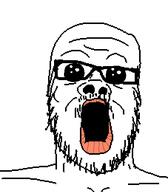 black_sclera glasses lips no_teeth oh_my_god_she_is_so_attractive open_mouth orange_lips soyjak stubble template variant:a24_slowburn_soyjak white_background // 454x520 // 3.4KB