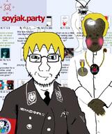 soy big_head blue_eyes brown_skin catalog closed_mouth clothes crying emblem flag hand military_uniform nate nate_higger's_distant_cousin_(cape_rrackers) nazism smile smug soyjak soyjak_party soyteen subvariant:hunky_twink_sex_machine subvariant:jartycuck subvariant:soyak_front text trend:aryan variant:alicia variant:chudjak variant:cryboy_soyjak variant:impish_soyak_ears variant:soyak vein yakub yellow_hair // 750x894 // 312.7KB