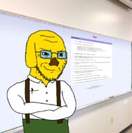 arm closed_mouth crossed_arms dog ear glasses irl janny rules smug stubble variant:soyak yellow_skin // 839x850 // 280.6KB