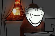 beanie clothes comfy computer ear explosion hat irl_background mushroom_cloud smile soyjak stubble variant:impish_soyak_ears war // 950x634 // 46.9KB