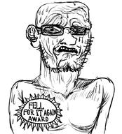 award badge detailed drawing ear fell_for_it_again_award glasses half_open_mouth oekaki redraw scared soyjak stubble subvariant:soyak_(concerned) text variant:soyak // 860x950 // 453.3KB