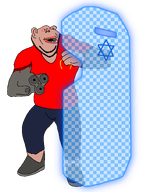 amerimutt arm_cannon blood blue_pants body boot boots clothes cyborg doom doom_(game) ear full_body glowing_eyes judaism mcdonalds mutt mutt_lips red_lips red_shirt shield soldier star_of_david subvariant:impish_amerimutt tan_skin variant:impish_soyak_ears zog zogbot zombie // 1184x1590 // 279.8KB