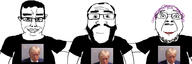 3soyjaks balding beard clothes donald_trump glasses hair lipstick purple_hair smile stubble subvariant:chudjak_front subvariant:science_lover variant:bernd variant:chudjak variant:markiplier_soyjak // 2312x772 // 240.7KB