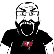 angry balding beard black_shirt careless clothes enthusiast glasses hair logo national_football_league nfl open_mouth shit_nobody_cares_about shit_nobody_cares_about_enthusiast shitnobodycaresabout snca soyjak subvariant:science_lover tampa_bay_buccaneers text tshirt variant:markiplier_soyjak white_text // 811x800 // 114.7KB