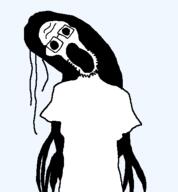 clothes creepy glasses hair horror long_hair mari_(omori) omori open_mouth soyjak stubble variant:unknown // 445x480 // 6.5KB