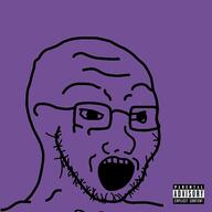 album_cover glasses music open_mouth pi'erre_bourne purple soyjak stubble text variant:soyak // 600x600 // 69.1KB