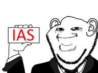 arm closed_mouth clothes ear hand holding_object ias sign smile soyjak subvariant:yoba_imp suit text variant:impish_soyak_ears yoba_face // 1070x800 // 27.8KB