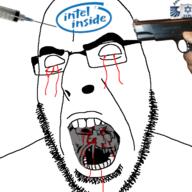 2soyjaks blood glasses gore gun hand intel irl jidf judaism logo open_mouth soyjak stubble syringe vaccine variant:cobson variant:markiplier_soyjak white_eyes // 721x720 // 134.4KB