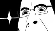 anime black_background close_up_view distorted flash glasses light realization_mark soyjak subvariant:hornyson variant:cobson // 1280x720 // 149.5KB