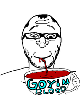 balding blood closed_mouth cup drinking drinking_straw glasses hair hand holding_object jewish_nose kike mug straw text variant:shabbos_soy wrinkles // 575x682 // 7.6KB