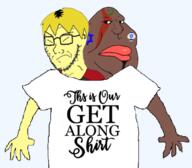 2soyjaks Natetrick_Higman(namefag) Warrior-Z(user) brown_skin china crescent flag flag:israel get_along_shirt islam israel soyjak star_(symbol) star_and_crescent star_of_david stubble text variant:meximutt variant:soyak yellow_hair // 681x596 // 141.5KB