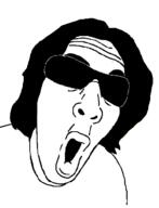 black_and_white black_glasses clothes eyebrows ilker irl_soy long_hair mouth_open smooth_skin soyjak tshirt // 497x648 // 17.3KB