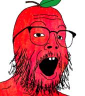 apple beard buck_teeth food fruit glasses open_mouth series:fruiterz! soyjak variant:buckteeth_soyjak // 400x453 // 166.5KB