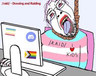 bloodshot_eyes computer crying dead faggot flag glasses hair hanging lgbt map_(pedophile) mustache open_mouth pedophile purple_hair raid raidtranny red_eyes rope soyjak stubble suicide template tongue tranny transgender_flag variant:bernd yellow_teeth // 720x573 // 209.1KB
