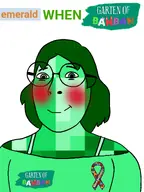 autism blush emerald emerald_(namefag) emerald_looks_like_this female femerald garten_of_banban green_eyes green_hair happy meta:namefags subvariant:female_cobson variant:cobson woman