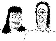 2_soyjaks are_you_soying_what_im_soying collared_shirt crooked_teeth facial_hair fat glasses grin hair long_hair looking_at_each_other meta:this_is_ias moustache mullet mustache nose_piercing nose_ring piercing smug stubble variant:bushwick variant:mulletjak // 1368x994 // 28.8KB