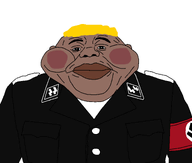 big_lips black_shirt blond blush brown_lips buttoned_shirt character:hunky clothes ear eyebrows fat looking_at_you nazi_swastika nazism nose soyjak subvariant:branigger subvariant:fat_alicia subvariant:hunky_twink_sex_machine subvariant:meximutt_front2 suit swastika uniform variant:alicia variant:brandon variant:meximutt white_background wig yellow_hair // 2000x1700 // 142.1KB