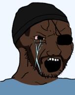 beanie black_skin bloodshot_eyes clothes crying demoman_(tf2) eyepatch hat open_mouth soyjak stubble team_fortress_2 valve variant:soyak video_game // 579x729 // 77.7KB