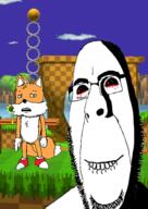 2soyjaks animal biting_lip black_sclera blood concerned evil fox full_body glasses green_hill_zone looking_at_each_other nervous ominous open_mouth red_eyes screenshot sega shadow sonic sonic.exe sonic_the_hedgehog stubble subvariant:hornyson subvariant:soyak_(concerned) super_smash_bros_brawl tail tails_(sonic) variant:cobson variant:soyak video_game yellow // 426x600 // 234.4KB