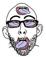 ear glasses merge open_mouth soyjak stubble tongue variant:bernd variant:nojak yellow_teeth // 412x514 // 50.6KB