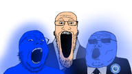 3soyjaks abin bald blue_skin brazil clothes gaping_mouth glasses glowing nose open_mouth stubble subvariant:longplier suit suit_and_tie teeth tinted_glasses variant:gapejak variant:markiplier_soyjak variant:tony_soprano_soyjak // 2048x1152 // 757.5KB