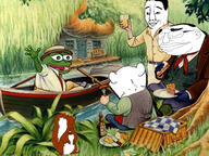 amphibian artist:sectionalism back basket beer bench boat bread cheese clothes drink frog glass grass hat house kohler leaves nas:pepe oars pepe pepe_the_frog picnic pie sandwich sausage soyjak subvariant:feralsquirrel subvariant:kohler the_wind_in_the_willows tree trend:squirreljakking variant:chudjak variant:feraljak variant:impish_soyak_ears waving // 2160x1619 // 834.1KB
