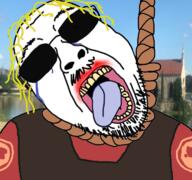 crying glasses hanging heavy_(tf2) irl_background mustache open_mouth rope soyjak stubble suicide team_fortress_2 tongue valve variant:bernd yellow_hair yellow_teeth // 768x719 // 486.8KB