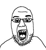 bald eyebrows glasses looking_at_you open_mouth soyjak stubble teeth variant:laughty wrinkles // 352x378 // 10.7KB