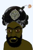 arab arabic_text beard bomb brown_eyes brown_skin glasses islam muhammad open_mouth soyjak subvariant:tetojak thick_eyebrows turban variant:feraljak yellow_eyes yellow_sclera // 550x816 // 122.4KB