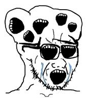 big_brain crying glasses multiple_mouths no_eyes open_mouth soyjak stubble variant:soyak // 752x844 // 165.6KB