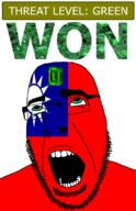ahegao country emerald flag flag:taiwan gem glasses green green_eyes hair looking_up open_mouth schlog_color_event soyjak soyjak_blog stubble sun taiwan teeth text threat_level_green variant:cobson won // 721x1115 // 150.4KB