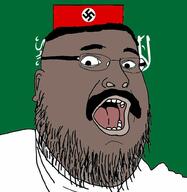 arabic_text beard brown_skin country ear flag glasses mustache nazi_germany open_mouth saudi_arabia soyjak swastika variant:fatjak // 974x998 // 108.3KB