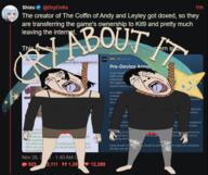 2soyjaks andy black_shirt blood bloodshot_eyes cry_about_it crying dead female full_body green_eyes hair hanging jeans neovagina noose ponytail purple_eyes rope screenshot shorts star suicide text the_coffin_of_andy_and_leyley tongue twitter variant:bernd white_background white_skin yellow_teeth // 598x502 // 365.1KB