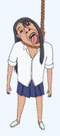 ack anime bloodshot_eyes brown_skin cartoon clothes crying dead full_body hair hanging ijiranaide_nagatoro_san long_hair manga nagatoro_hayase rope school_uniform skirt suicide tongue variant:bernd white_teeth // 1197x2709 // 66.6KB