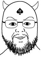 bald beard closed_mouth demon devil_horns glasses lips smile soyjak spade teeth variant:billy // 429x599 // 72.2KB