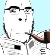 closed_mouth glasses hand holding_object looking_at_you neutral news newspaper pipe reading smoking soyjak stubble variant:cobson // 775x849 // 247.6KB