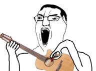 arm glasses guitar hair hand holding_guitar holding_instrument holding_object instrument music open_mouth playing_instrument soyjak variant:chudjak // 1034x768 // 276.7KB