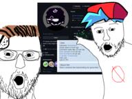 2soyjaks blue_hair boyfriend_(friday_night_funkin') cap clothes friday_night_funkin' glasses hat open_mouth shadowmario soybooru soyjak stubble variant:two_pointing_soyjaks zoomer // 4032x3024 // 3.5MB