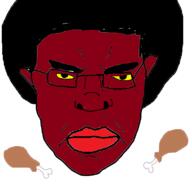 afro angry black_skin bone chicken closed_mouth drumstick fried_chicken glasses hair soyjak subvariant:pol_face variant:chudjak yellow_sclera // 766x768 // 39.1KB