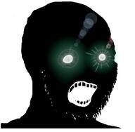 black_skin distorted glowing glowing_eyes inverted open_mouth sad soyjak stubble subvariant:soyak_(crazed) thougher variant:soyak // 740x724 // 116.1KB