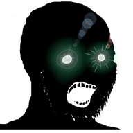 black_skin distorted glowing glowing_eyes inverted open_mouth sad soyjak stubble subvariant:soyak_(crazed) thougher variant:soyak // 740x724 // 116.1KB